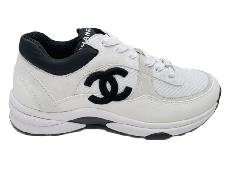 Authentic Chanel Women039s White Black Knit FabricSuede CC Logo Sneakers  Trainers  eBay